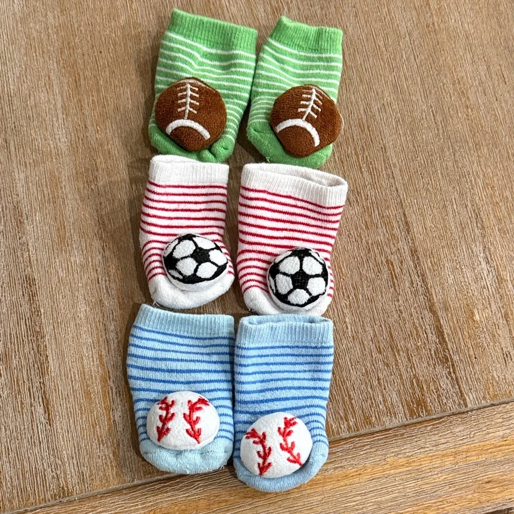 Baby Rattle Sports-Themed Socks Set - Green, Red, Blue Sport Baby Infant - Picture 1 of 5